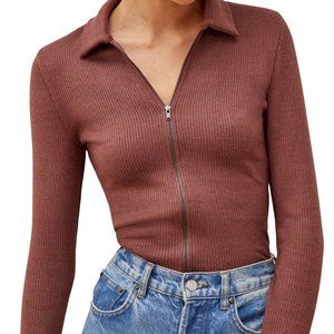 Reformation Zip Top - Long Sleeve Cinnamon